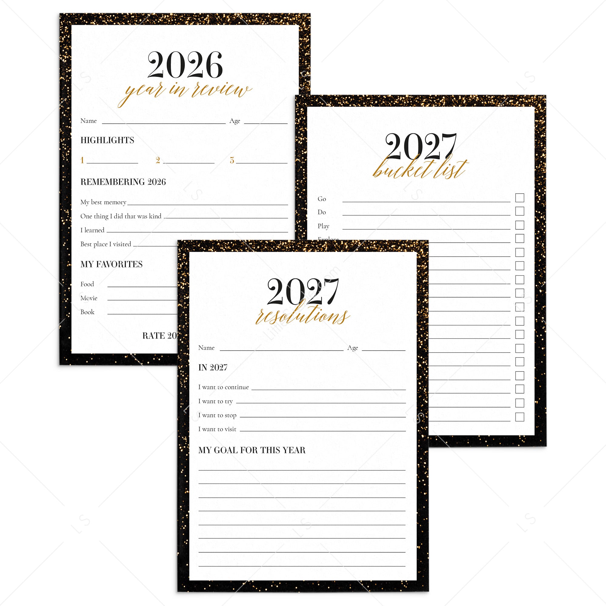 2026/2027 New Years Reflections and Resolutions Cards Printable by LittleSizzle