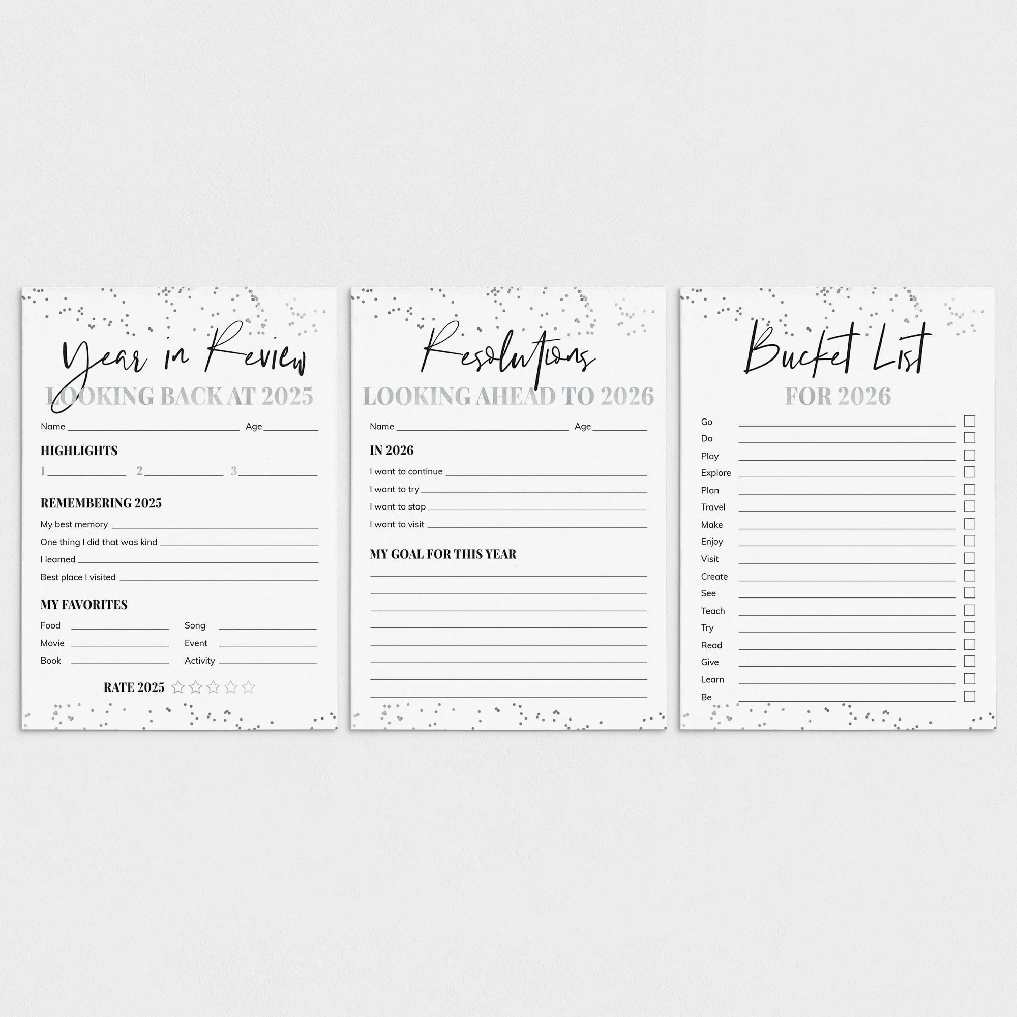 Silver New Year's Resolution Cards Printable by LittleSizzle