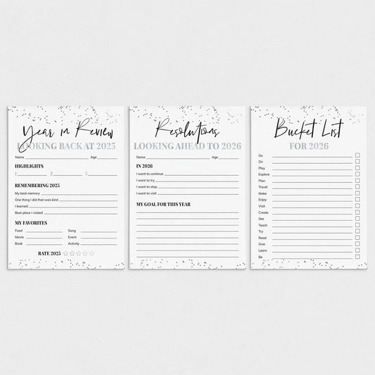 Silver New Year's Resolution Cards Printable by LittleSizzle