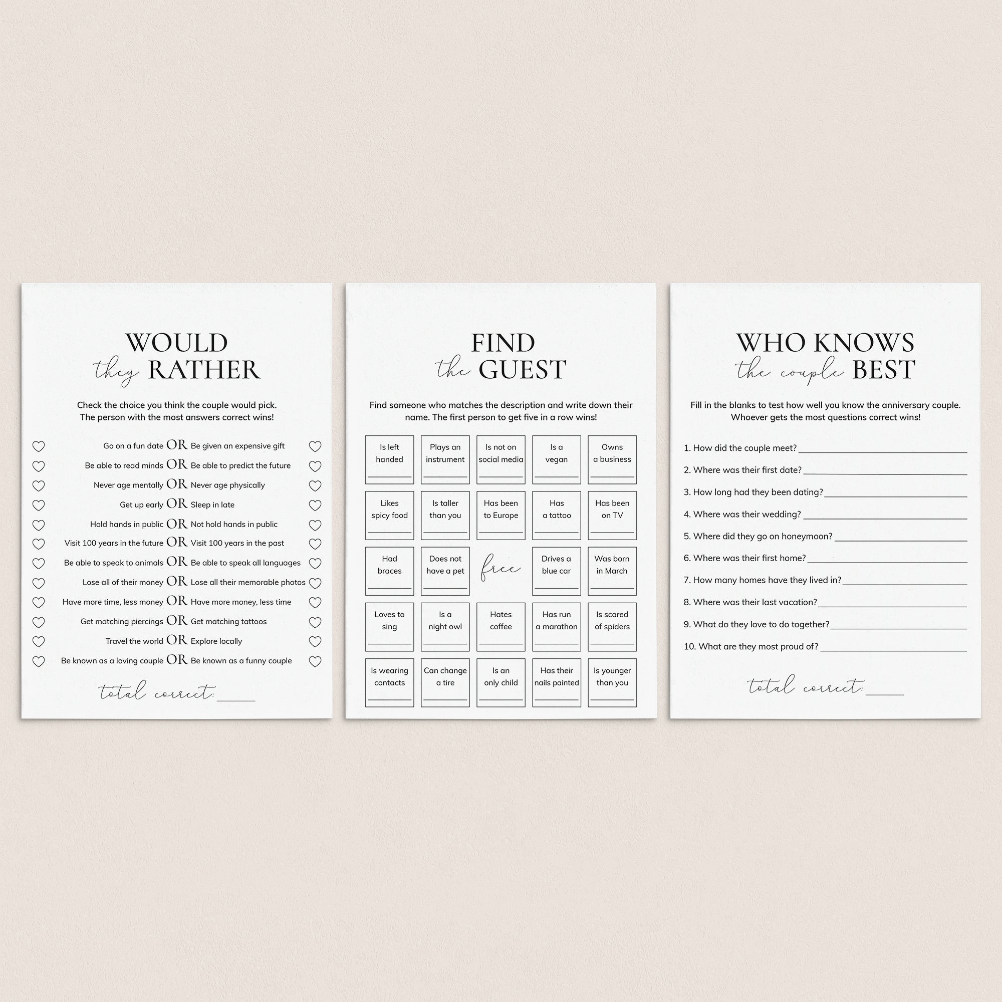 Wedding Anniversary Party Icebreaker Games Printable by LittleSizzle