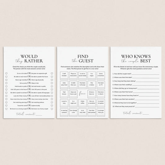 Wedding Anniversary Party Icebreaker Games Printable by LittleSizzle