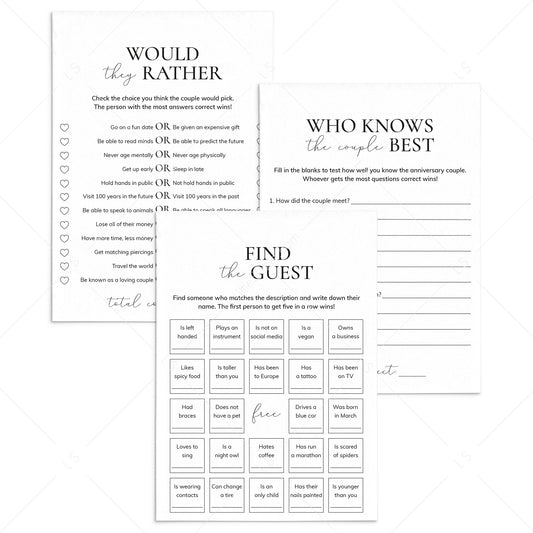 Wedding Anniversary Party Icebreaker Games Printable by LittleSizzle
