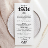 95th Birthday Decorations Born in 1931 Table Card