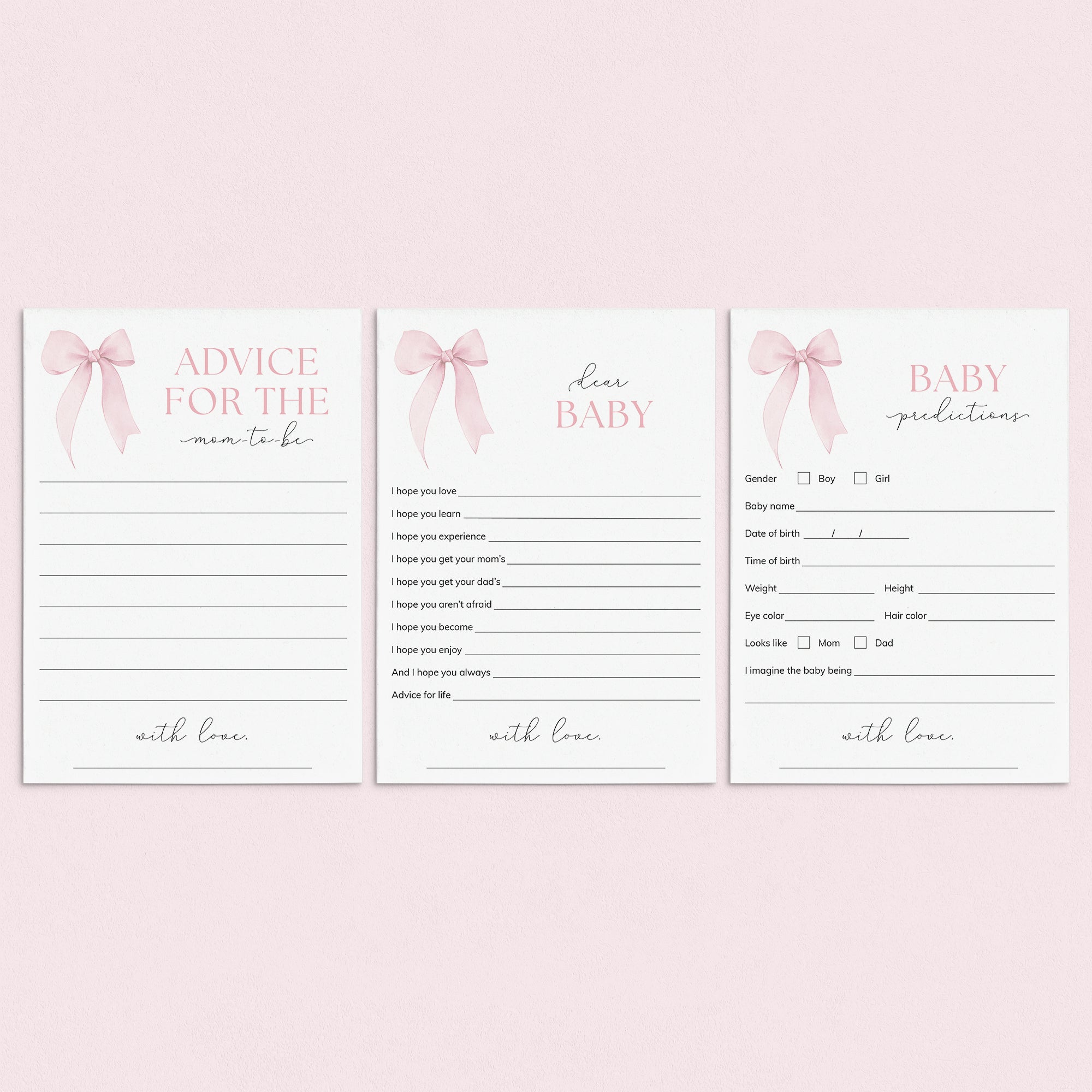 Girl Baby Shower Games Printable Pink Bow Themed by LittleSizzle