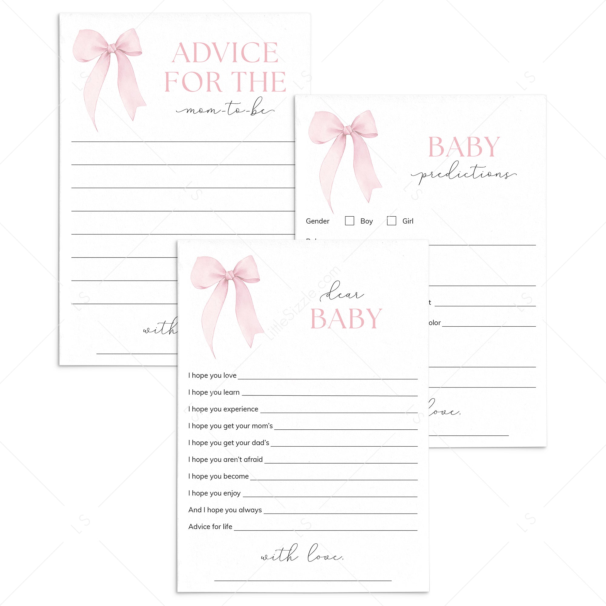 Girl Baby Shower Games Printable Pink Bow Themed by LittleSizzle
