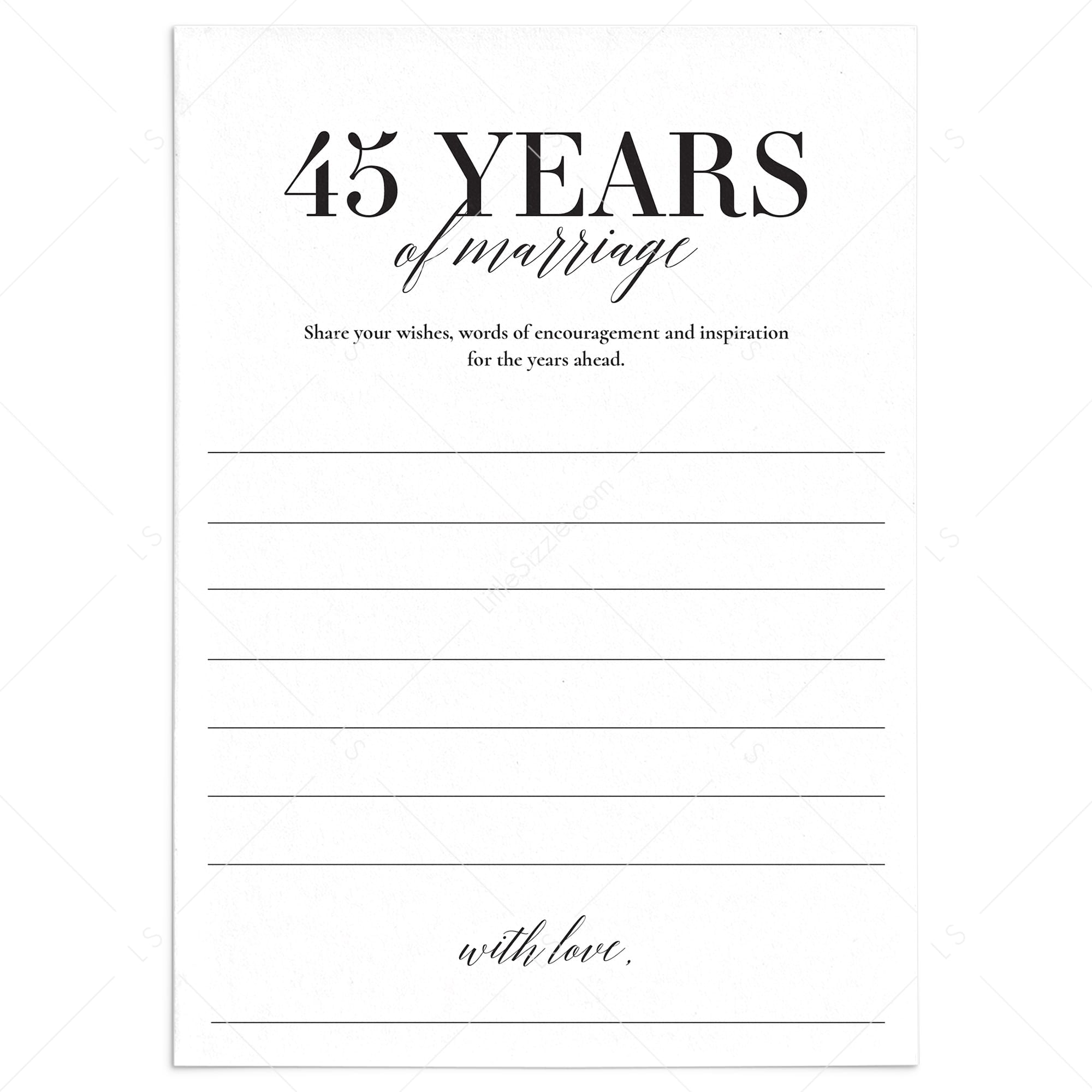 45th Wedding Anniversary Wishes & Advice Card Printable by LittleSizzle