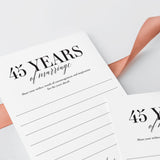 45th Wedding Anniversary Wishes & Advice Card Printable