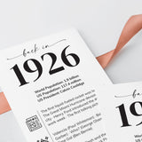 100th Birthday Place Cards Personalized Back in 1926 Facts Printable
