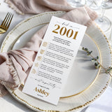 25th Birthday Place Cards Personalized Back in 2001 Facts Printable