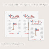 Fourth of July Party Matching Game Instant Download