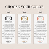 75th Birthday Party Decorations Back in 1951 Table Card