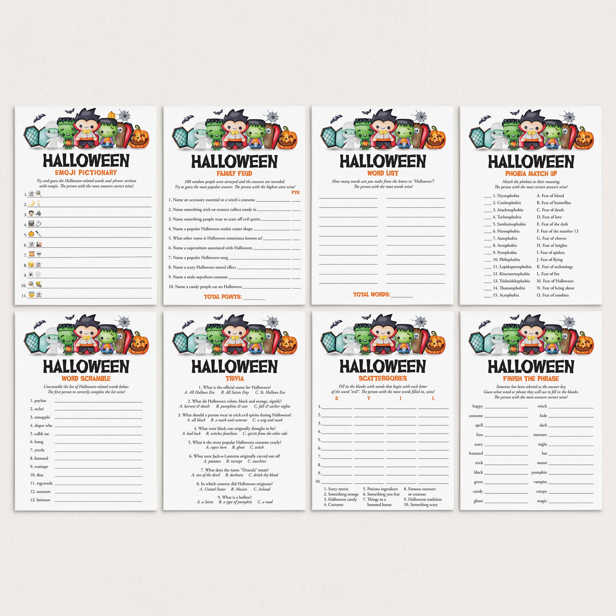 Cute Halloween Games for Kids and Adults To Print by LittleSizzle