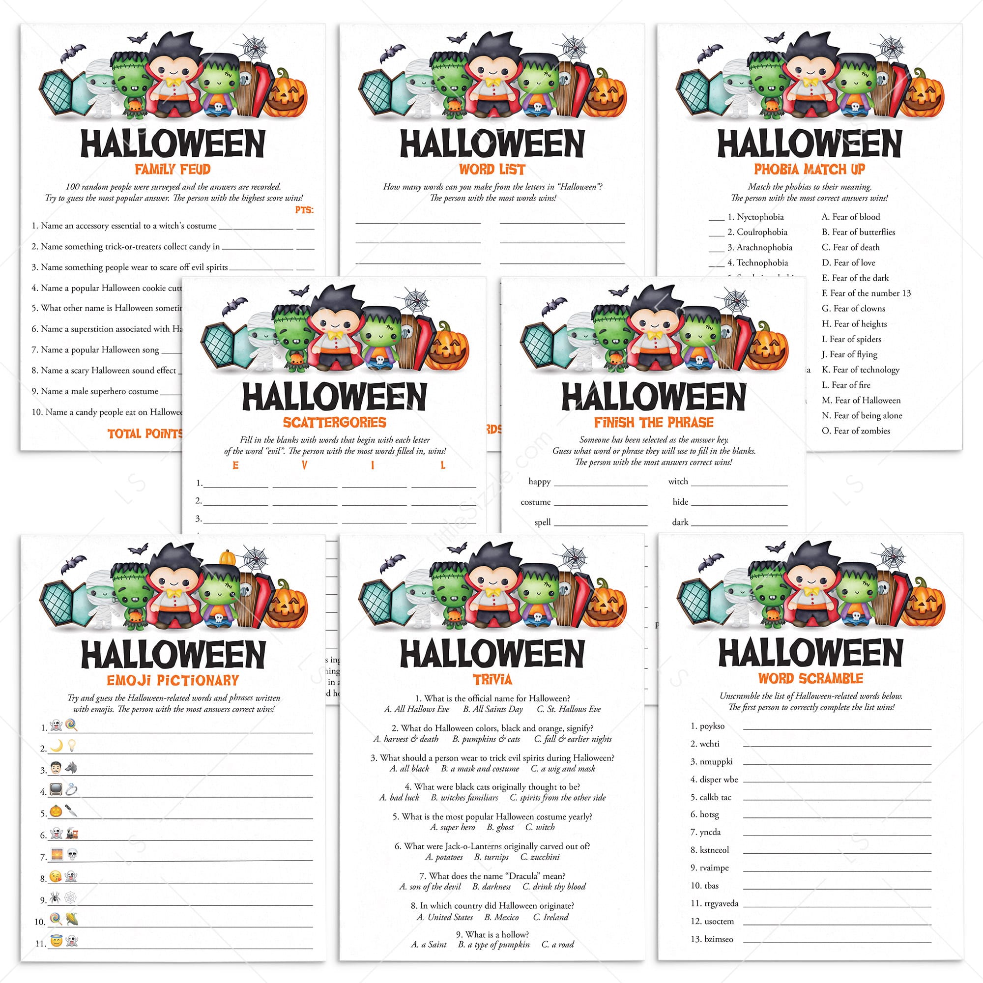 Cute Halloween Games for Kids and Adults To Print by LittleSizzle
