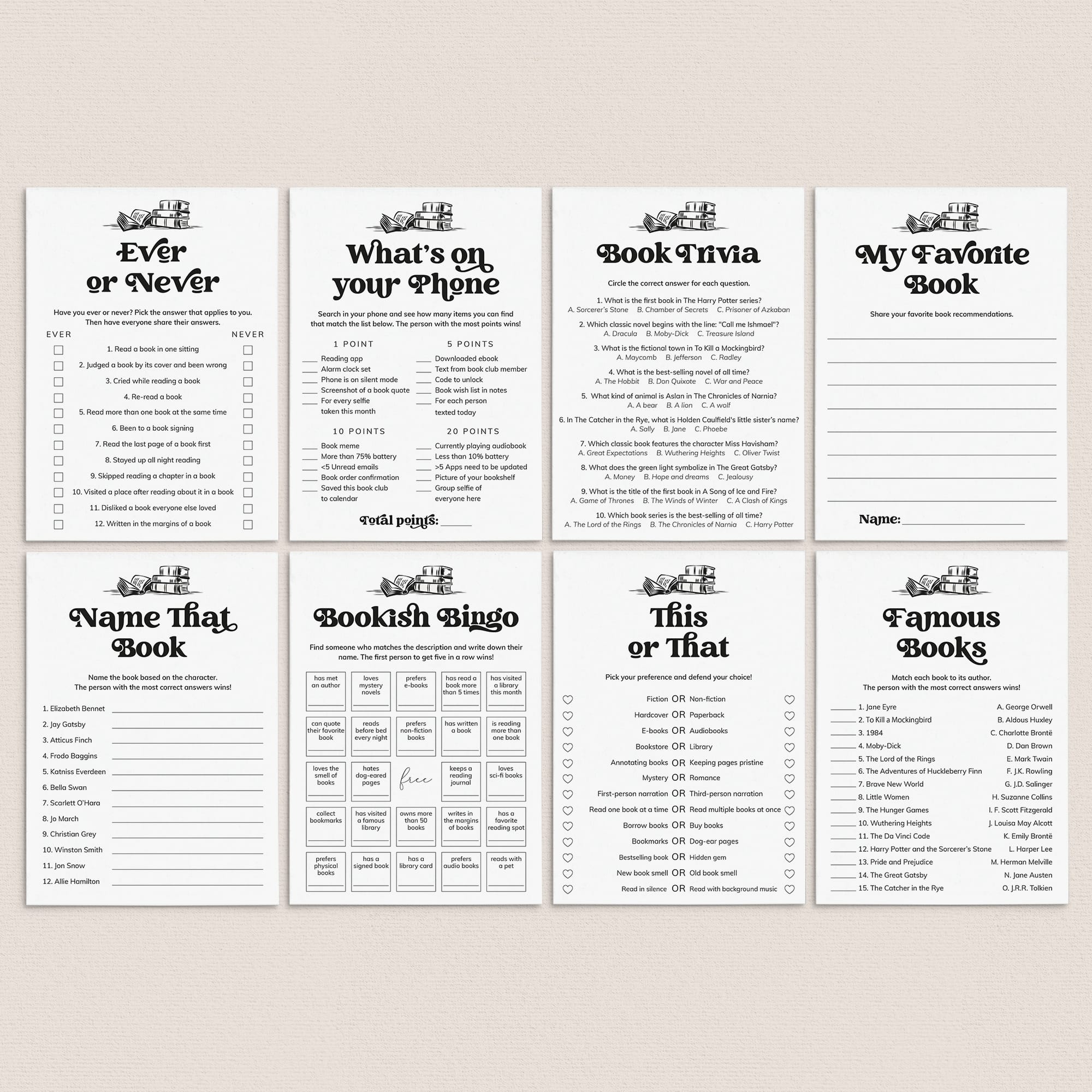 Book Club Icebreakers Printable Book Club Games by LittleSizzle