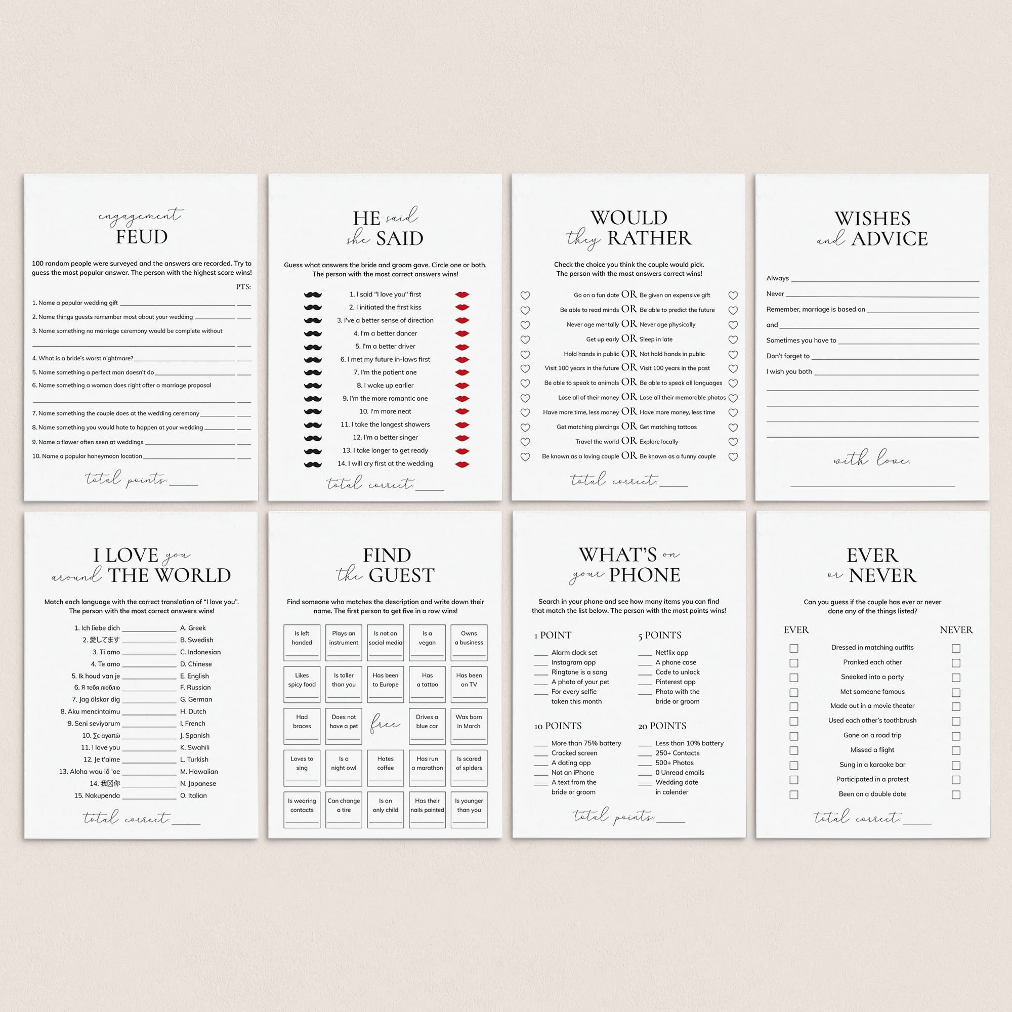 8 Printable Engagement Party Games by LittleSizzle