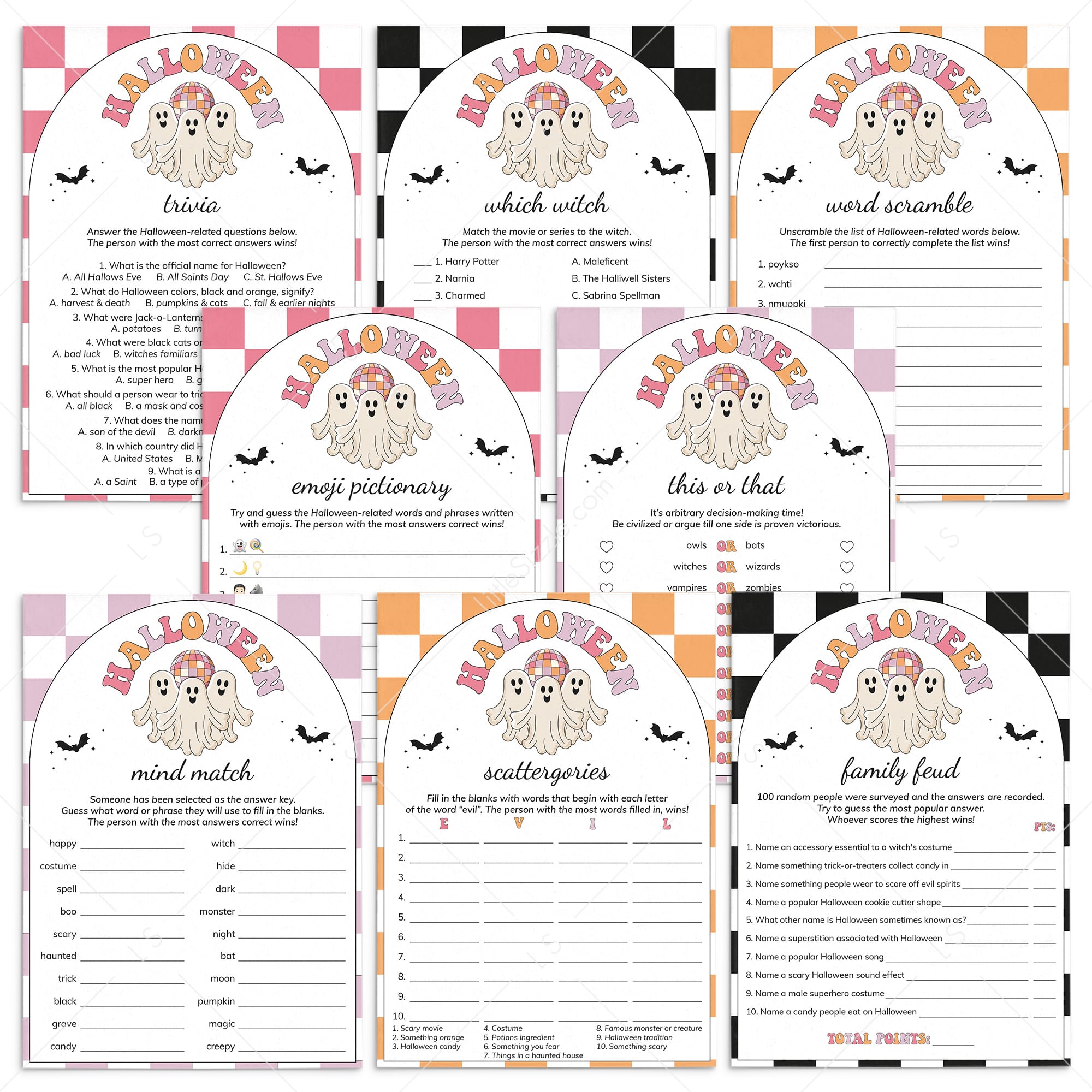 Retro Spooky Halloween Party Games Bundle Printable by LittleSizzle