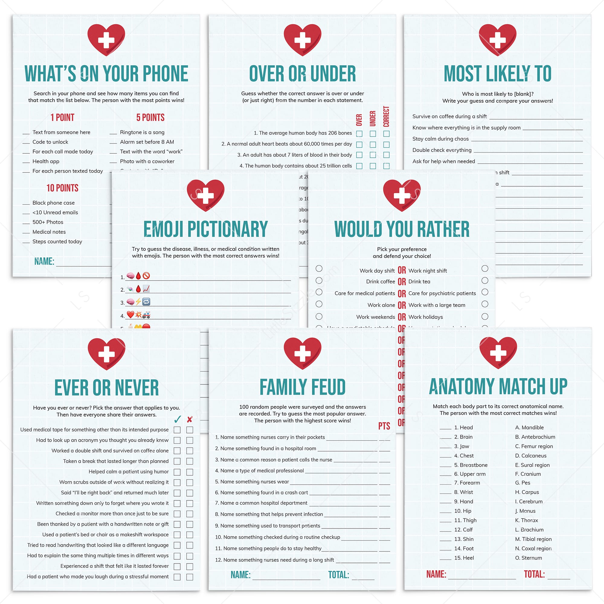 Medical Games Printable Medical Themed Nurse Party Game Bundle by LittleSizzle