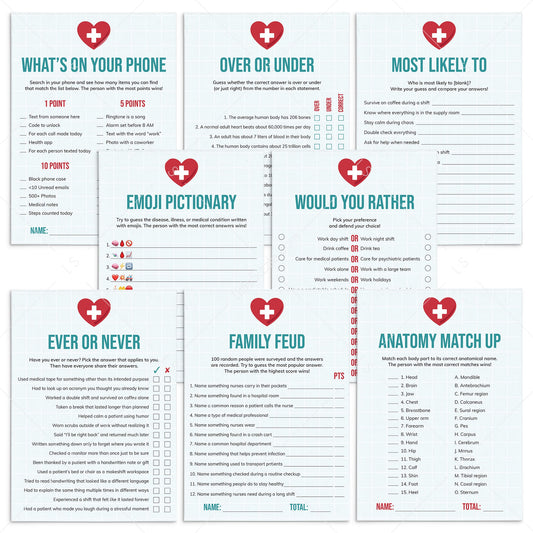Medical Games Printable Medical Themed Nurse Party Game Bundle by LittleSizzle