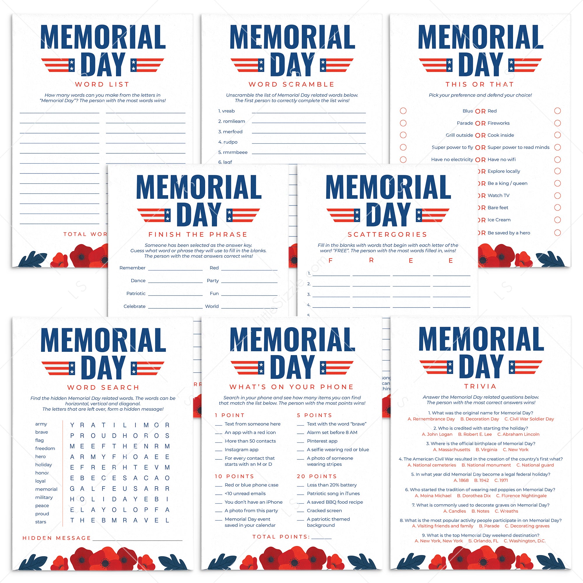 Memorial Day Games for Family Printable by LittleSizzle