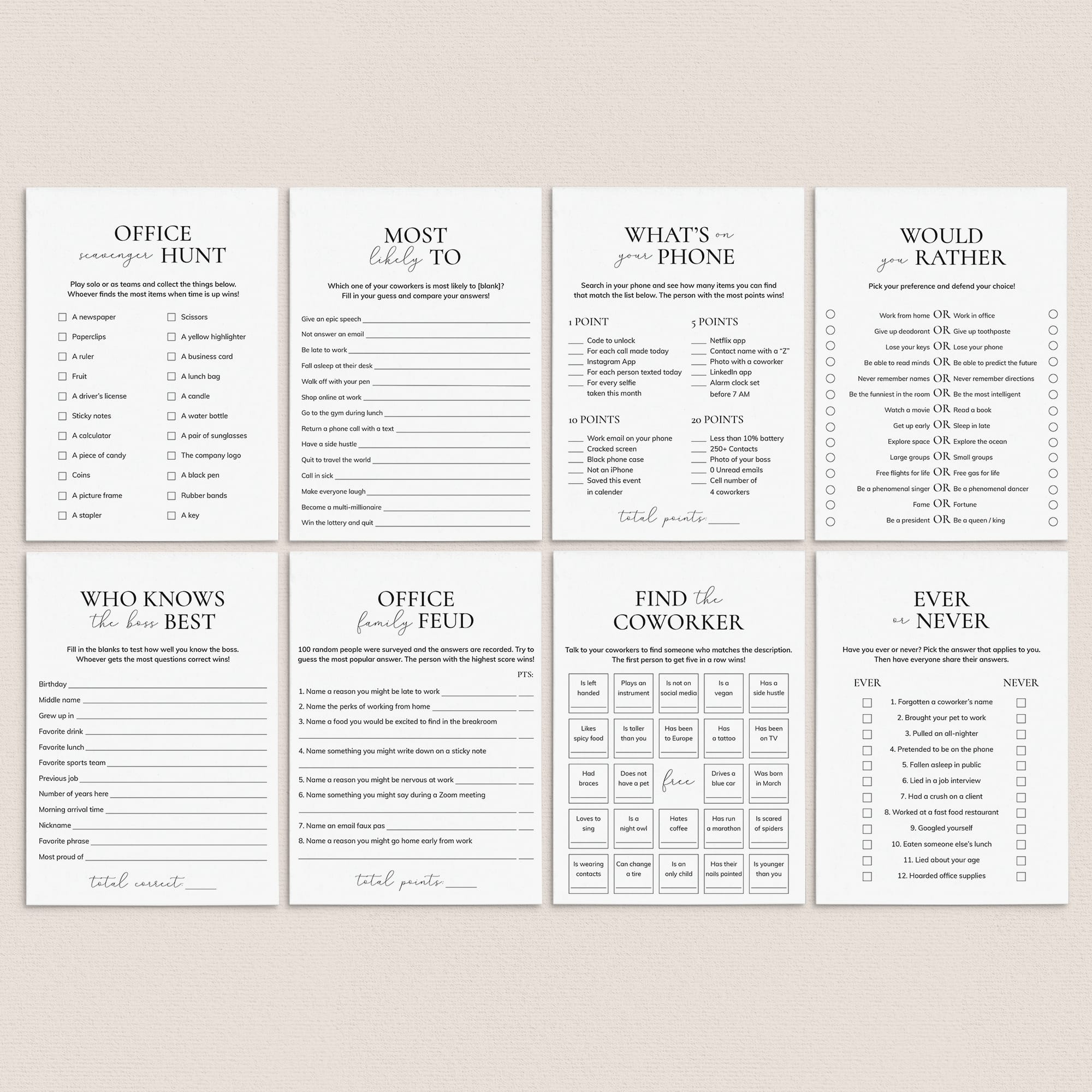 Printable Office Games for Work Meetings | Team Building Games and Activities by LittleSizzle