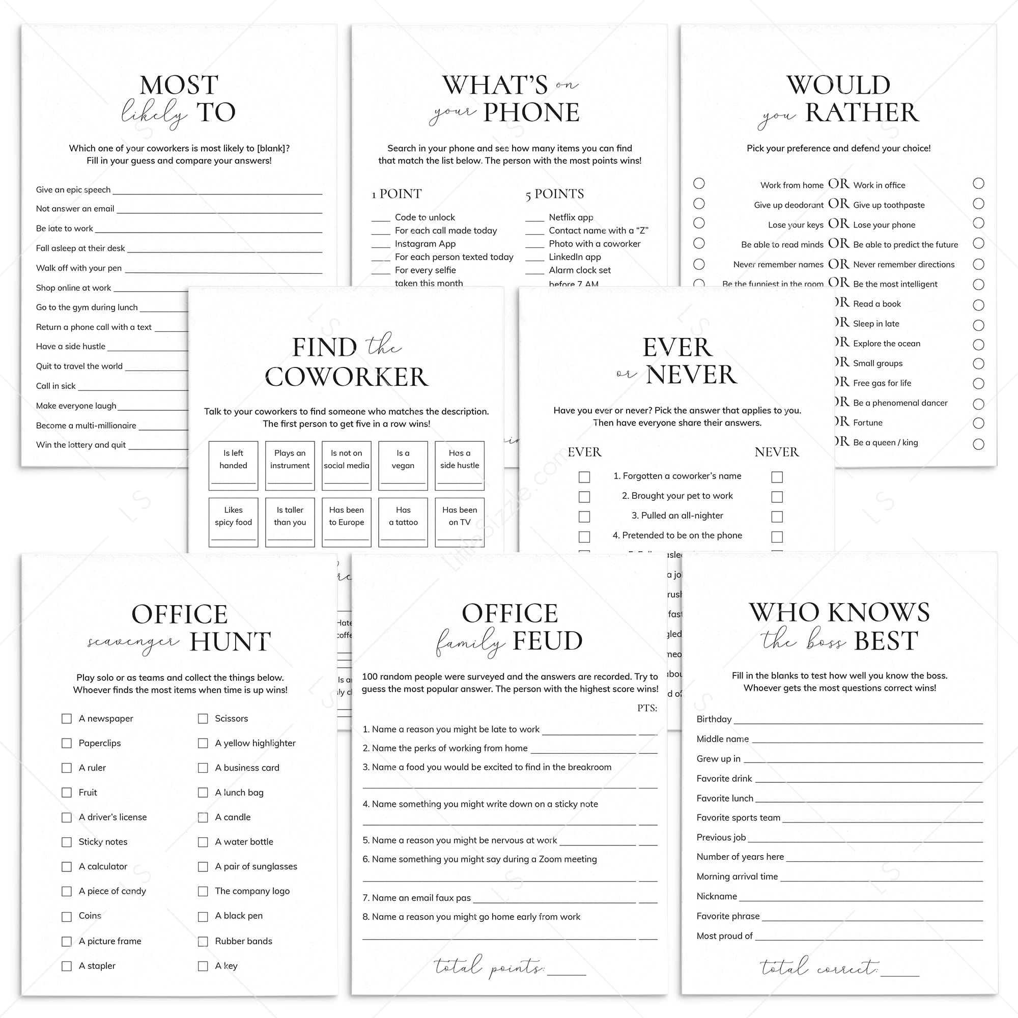 Printable Office Games for Work Meetings | Team Building Games and Activities by LittleSizzle
