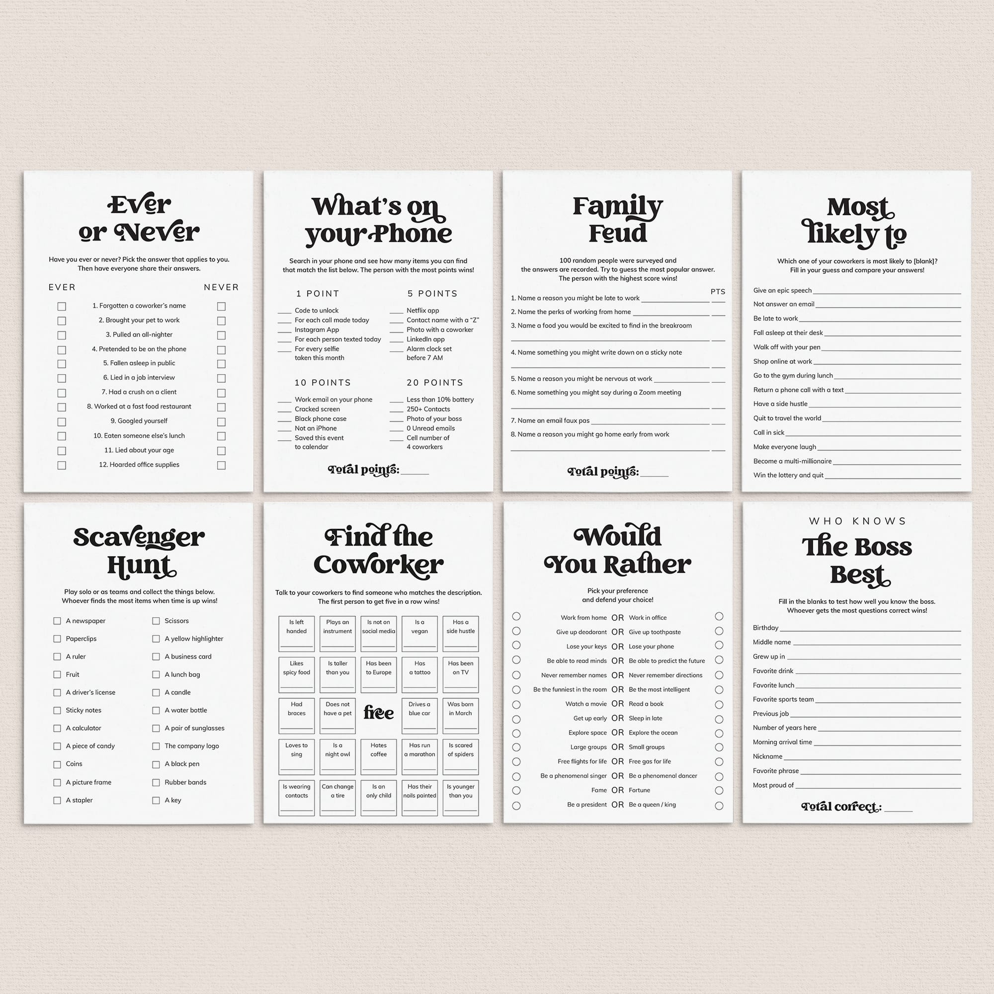 Printable Party Games for Work by LittleSizzle