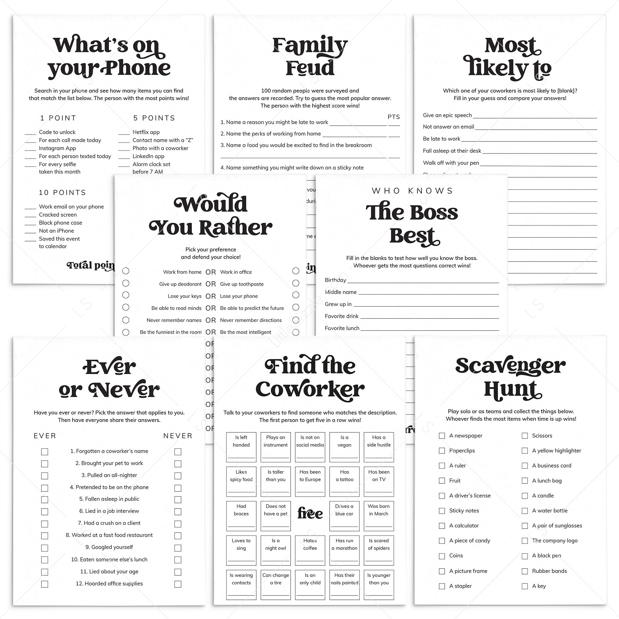 Printable Party Games for Work by LittleSizzle