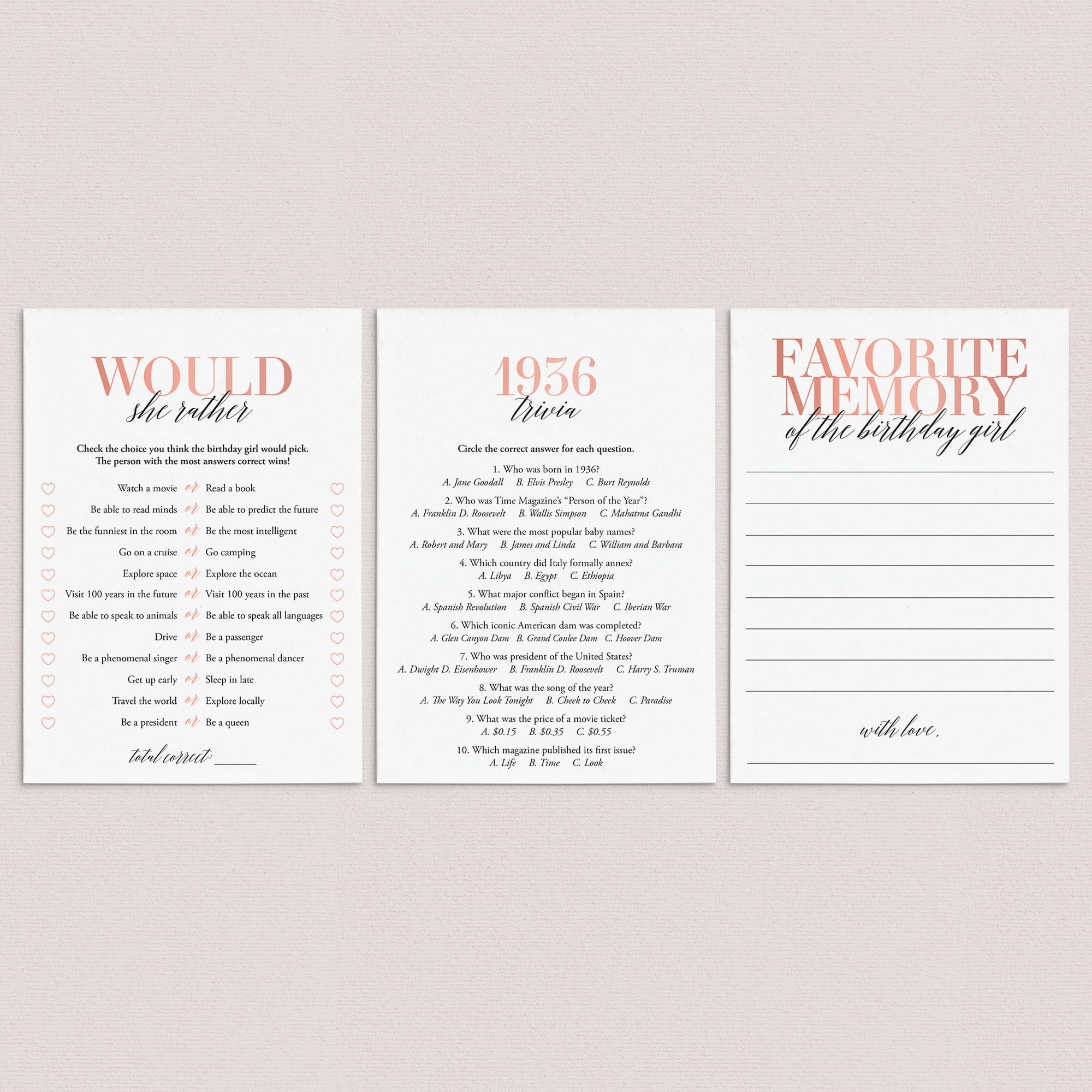 90th Birthday Games For Her Born in 1936 by LittleSizzle