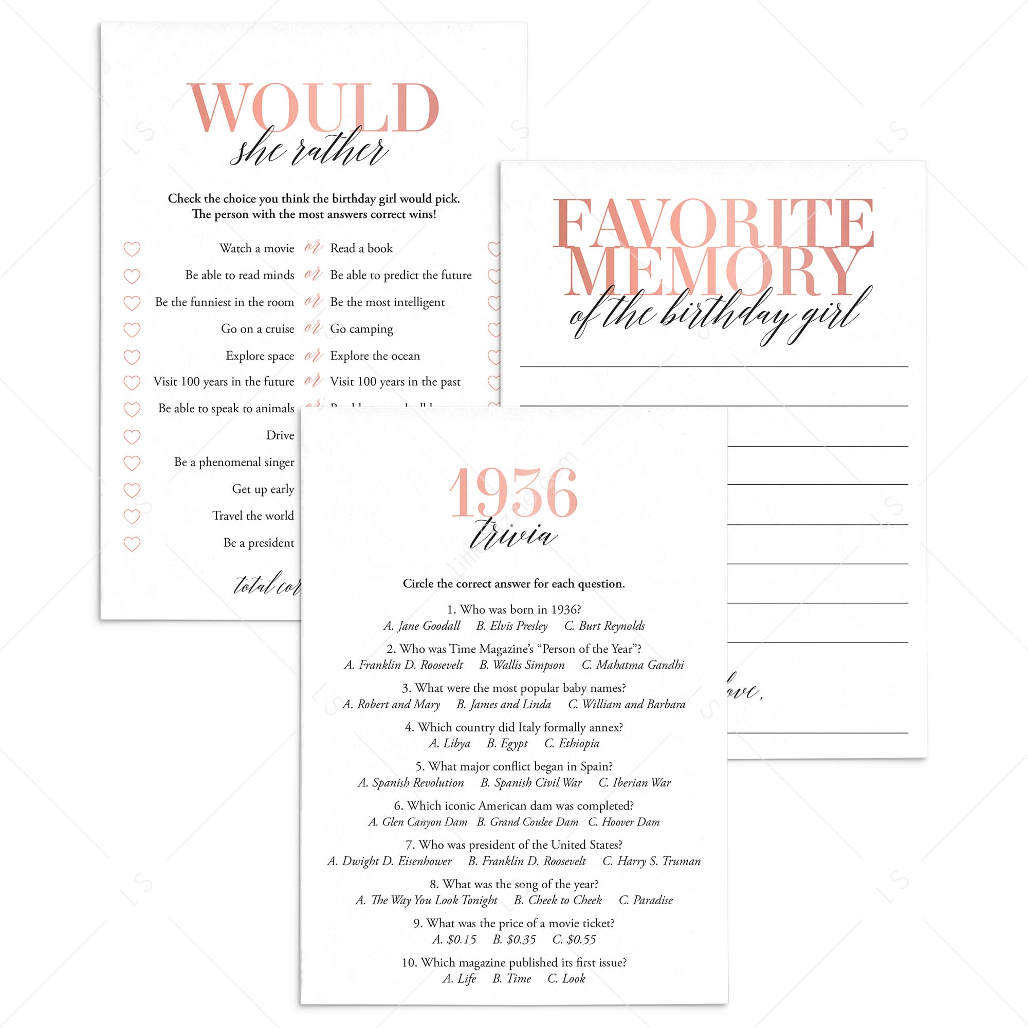 90th Birthday Games For Her Born in 1936 by LittleSizzle