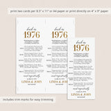 50th Anniversary Party Decorations Married in 1976 Table Card