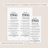 60th Anniversary Party Decorations Married in 1966 Table Card