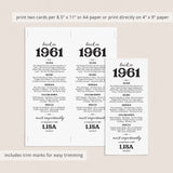 65th Birthday Decorations Born in 1961 Table Card