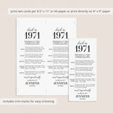 55th Birthday Party Decorations Back in 1971 Table Card