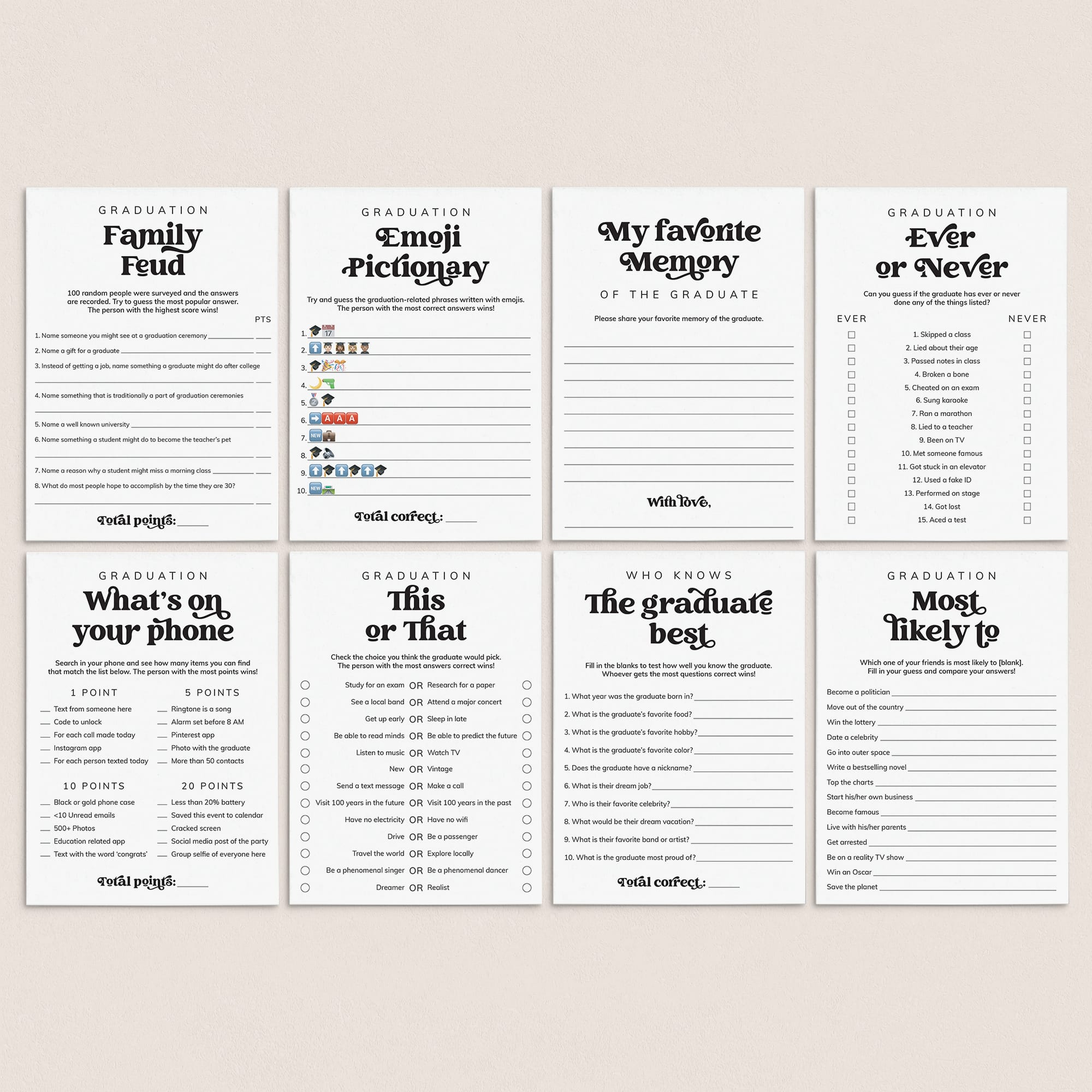 8 Fun Graduation Party Games Printable by LittleSizzle