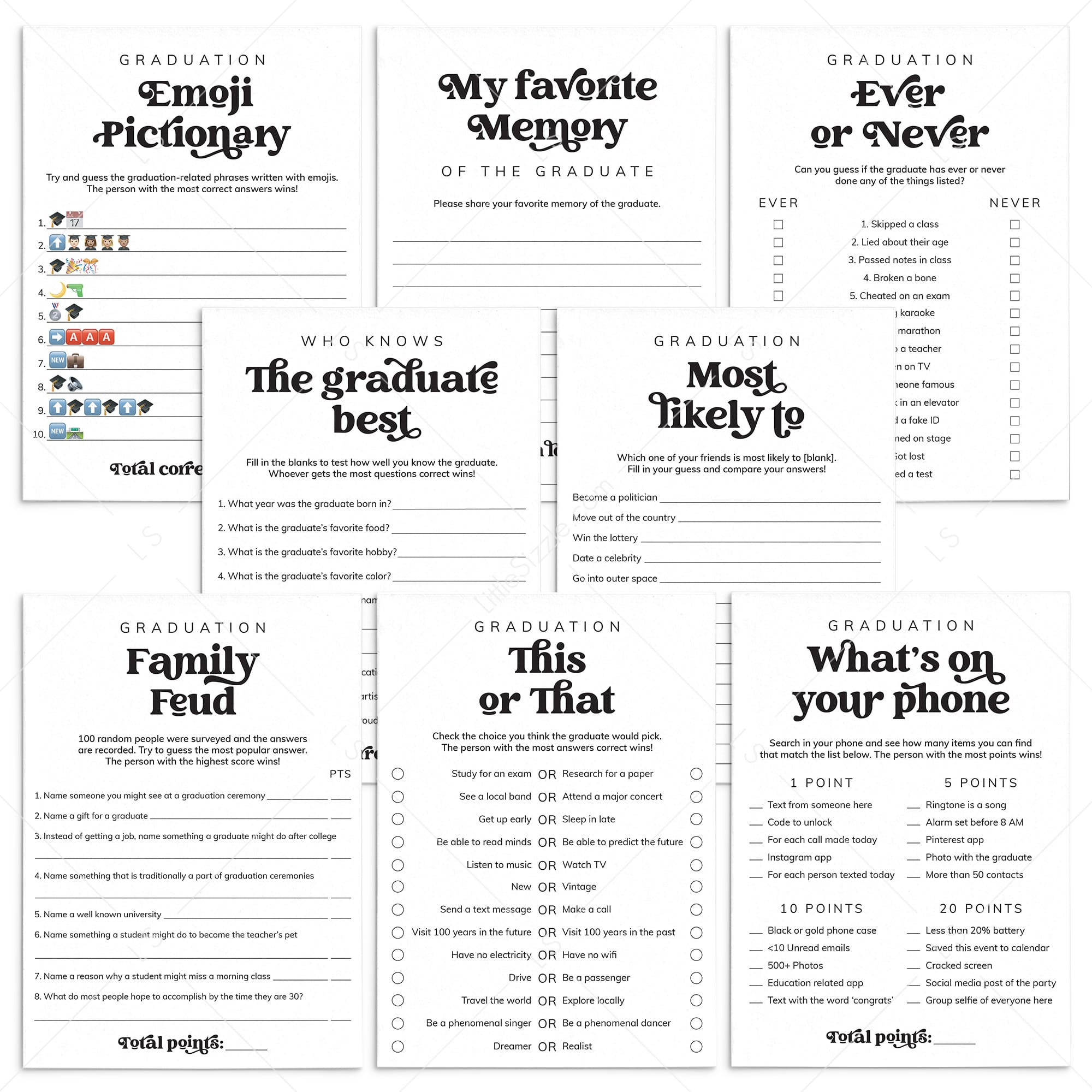 8 Fun Graduation Party Games Printable by LittleSizzle