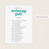Medical Acronyms Quiz with Answer Key Printable