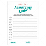 Medical Acronyms Quiz with Answer Key Printable by LittleSizzle