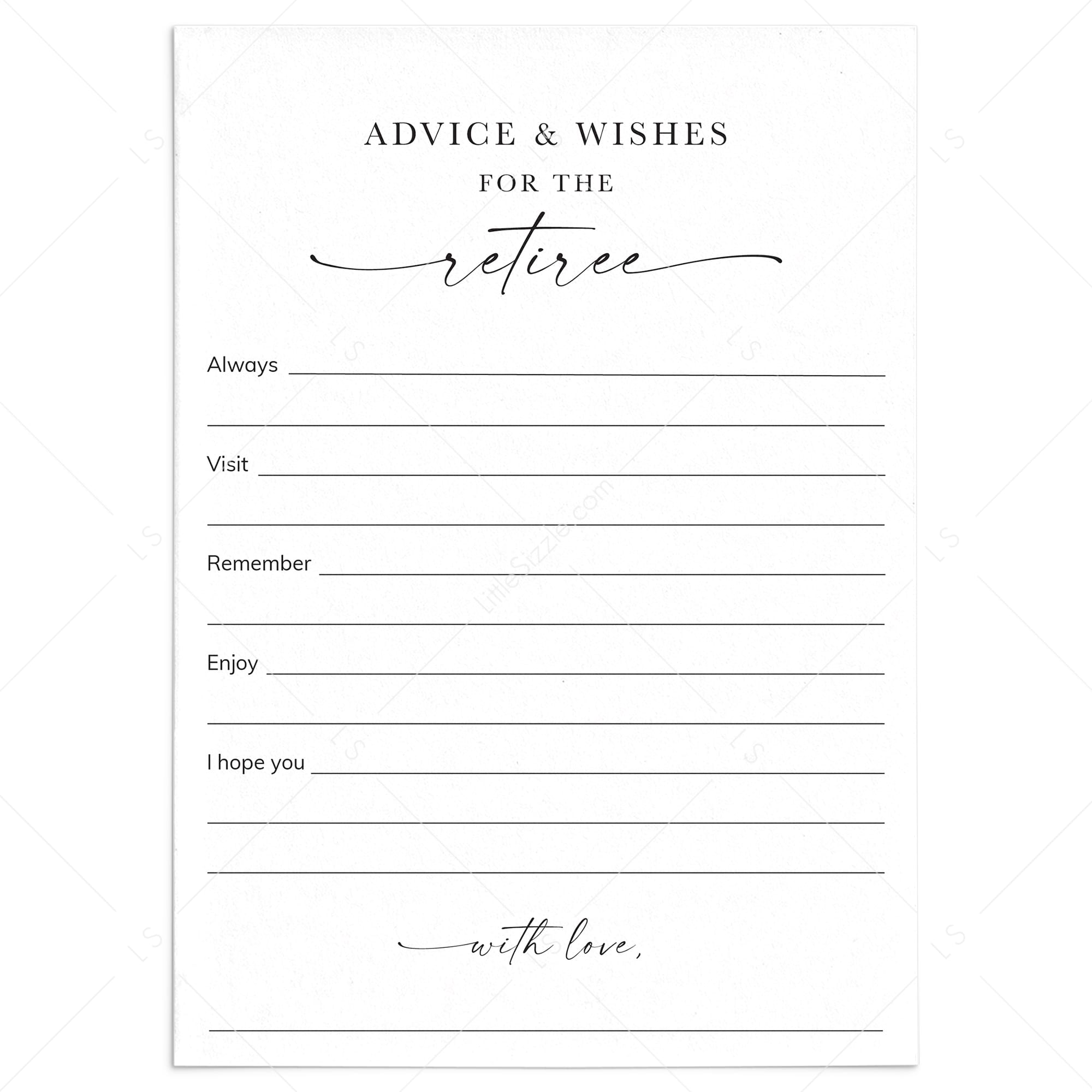 Printable Retirement Wishes and Advice Cards Happy Retirement by LittleSizzle