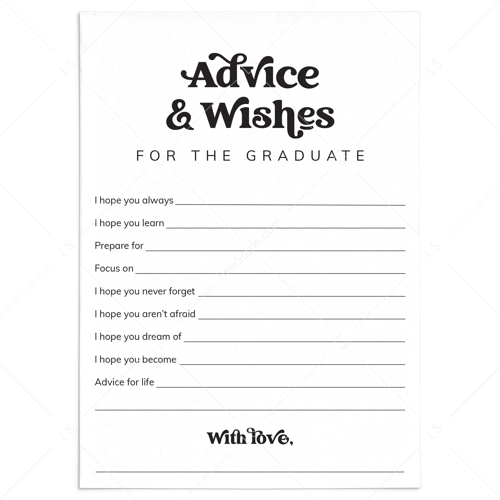 Graduation Advice Cards Printable by LittleSizzle