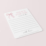 Pink Bow Girl Baby Shower Advice for Mom Cards Printable