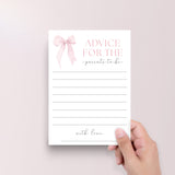 Pink Bow Girl Baby Shower Advice for Parents Cards Printable