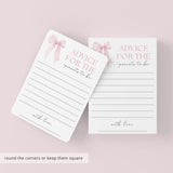 Pink Bow Girl Baby Shower Advice for Parents Cards Printable