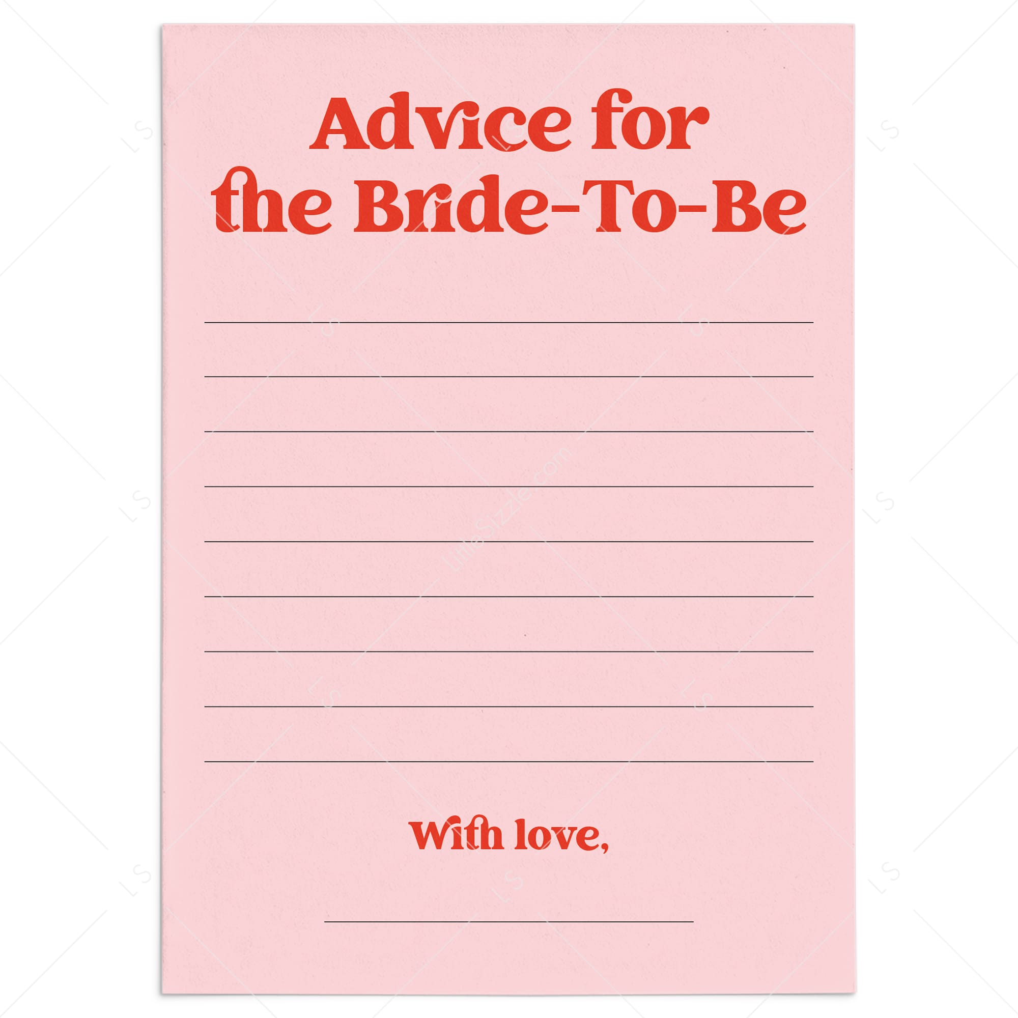 Pink and Red Advice for the Bride-To-Be Printable Cards by LittleSizzle