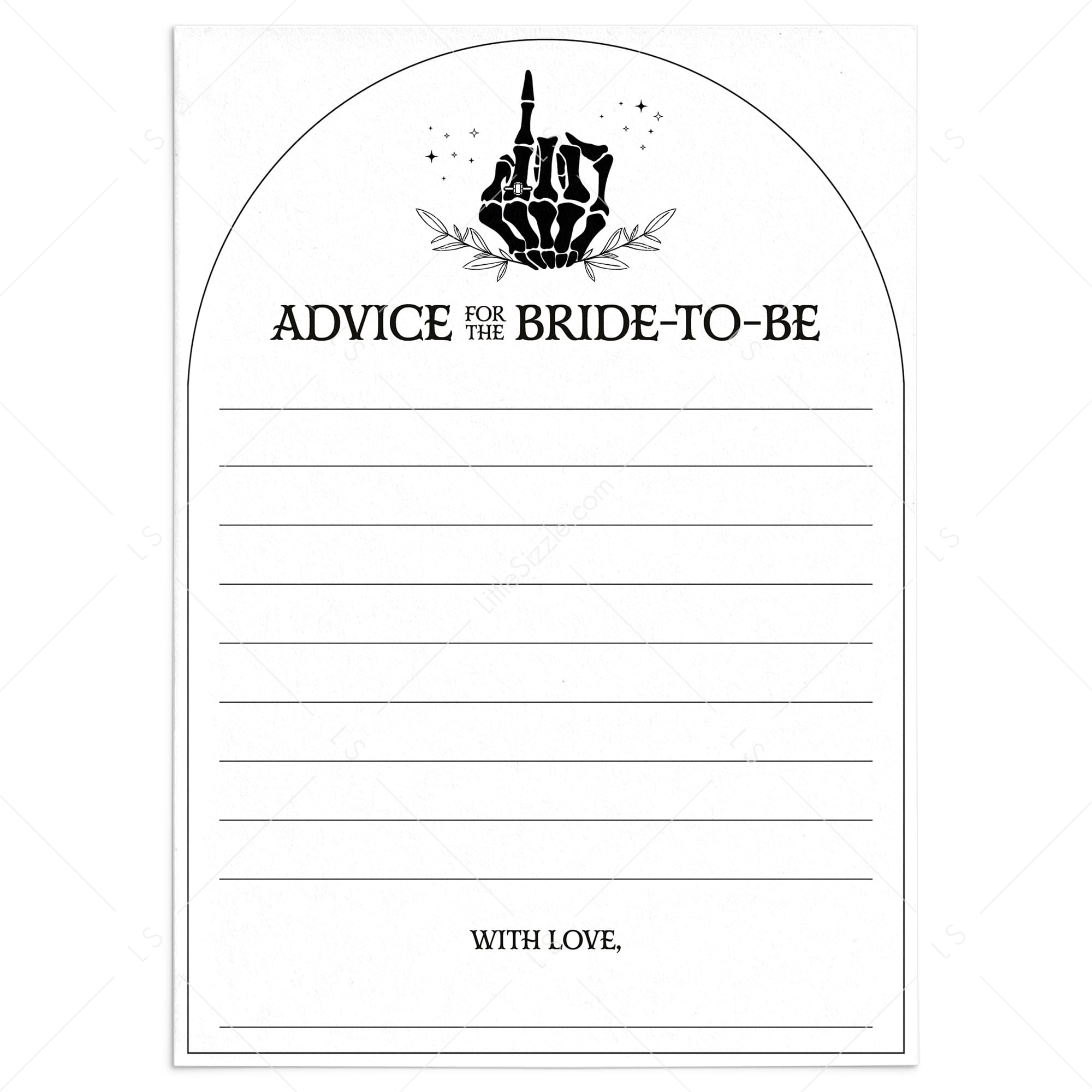 Till Death Do Us Party Bridal Shower Advice Cards Printable by LittleSizzle