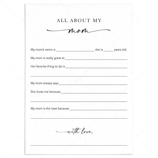 All About My Mom Worksheet Printable Elegant Minimalist Mother's Day Cards by LittleSizzle
