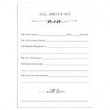 All About My Mom Worksheet Printable Elegant Minimalist Mother's Day Cards by LittleSizzle