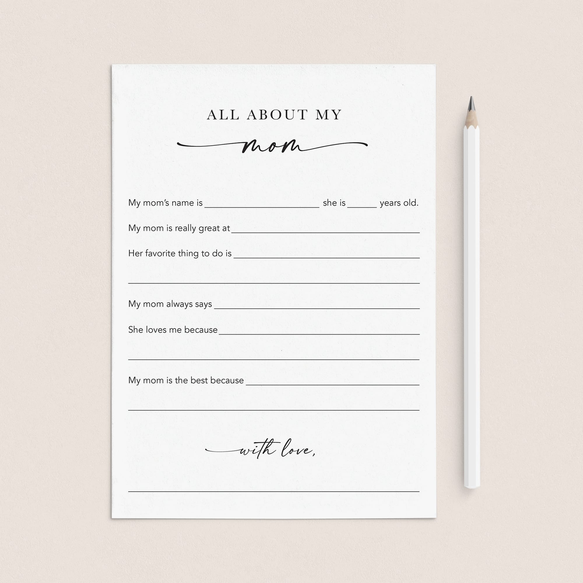 All About My Mom Worksheet Printable Elegant Minimalist Mother's Day Cards by LittleSizzle