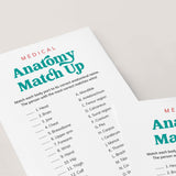 Medical Party Game Anatomy Match Up with Answers Printable