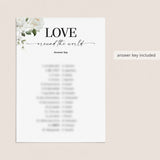 White Floral Game I Love You Around The World Answers Included