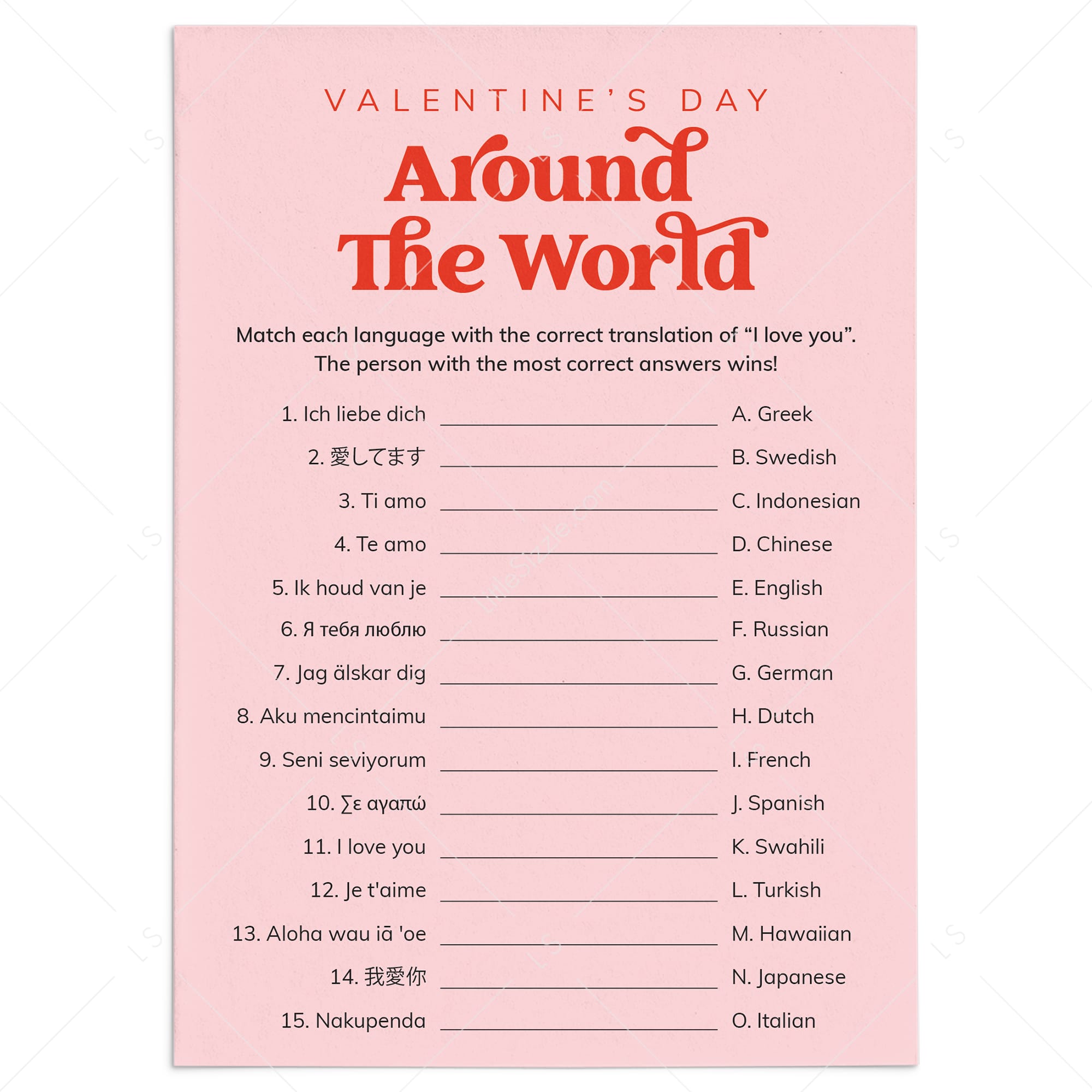 Valentine's Day Game I Love You Around The World Printable by LittleSizzle